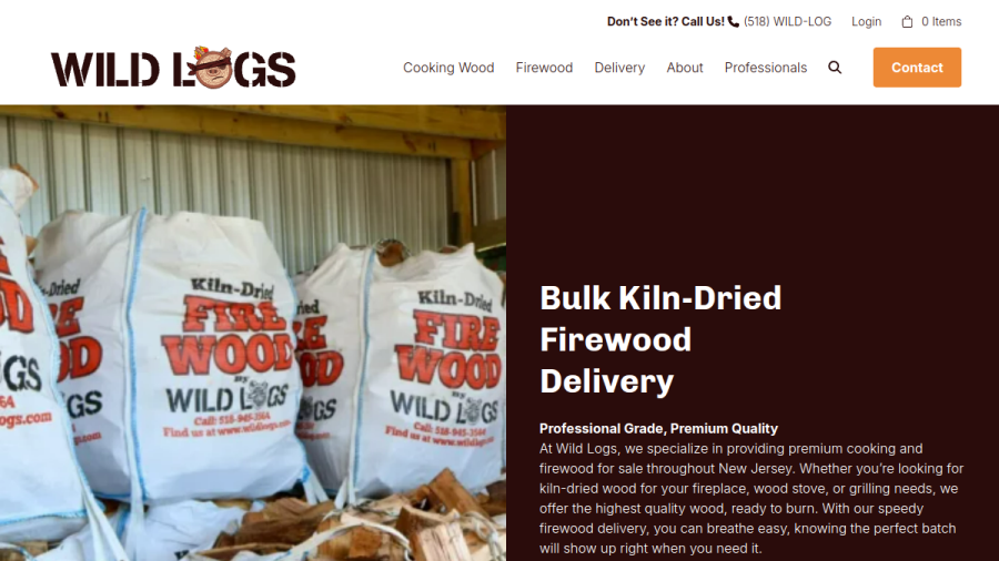 Screenshot of the Wild Logs - Firewood & Cooking Wood Supplier website