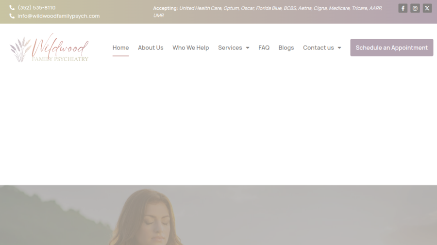 Screenshot of the Wildwood Family Psychiatry website