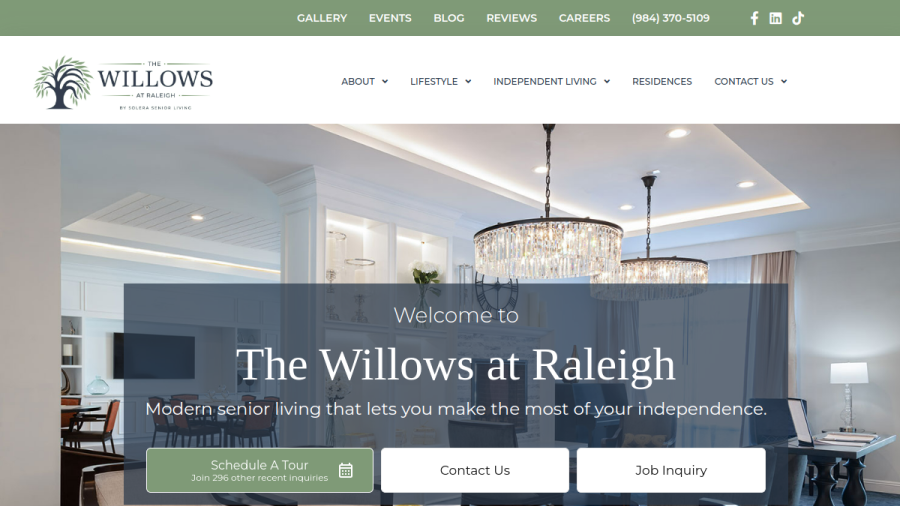 Screenshot of the The Willows at Raleigh website