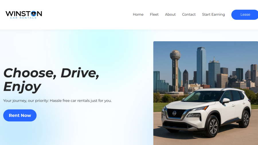 Screenshot of the WInston Car Rental website