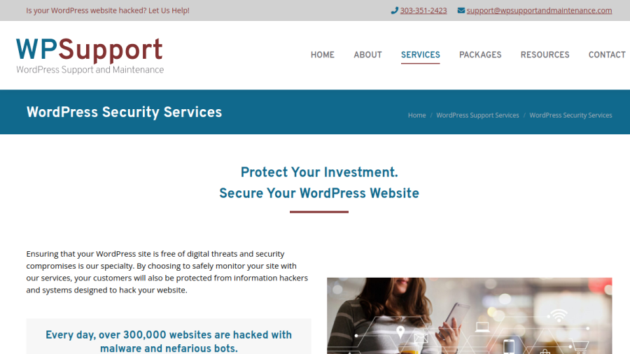 Screenshot of the WP Support And Maintenance website