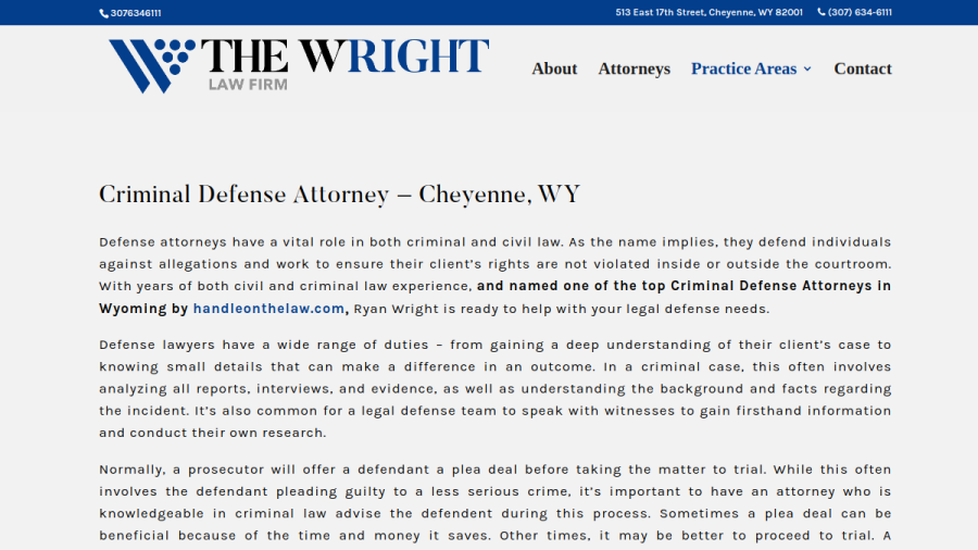 Screenshot of the The Wright Law Firm website