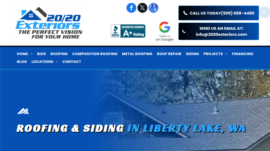 Screenshot of the 20/20 Exteriors website