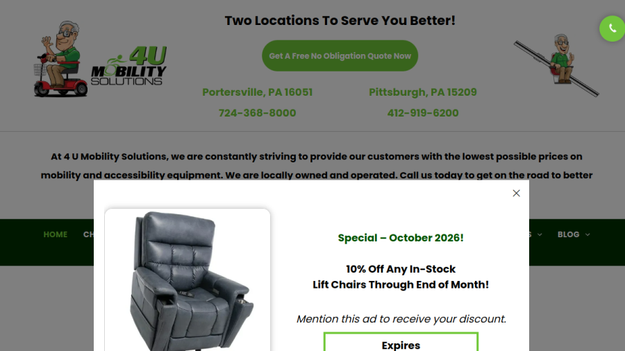 Screenshot of the 4 U Mobility Solutions website