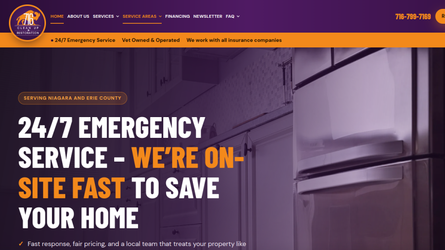 Screenshot of the 716 Clean Up & Restoration website