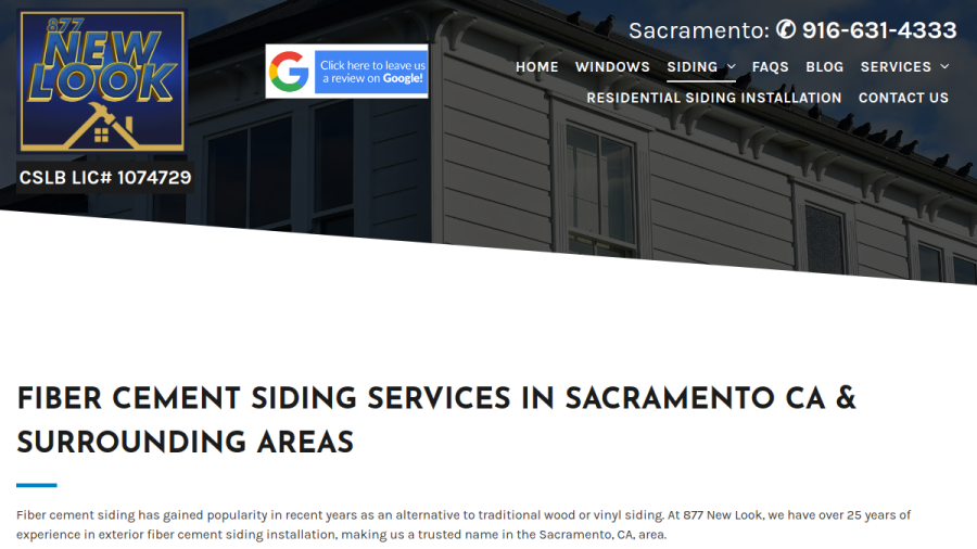 Screenshot of 877 New Look Siding website