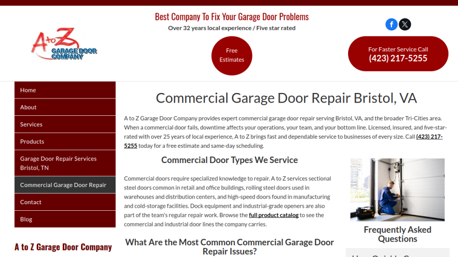 A to Z Door Co website