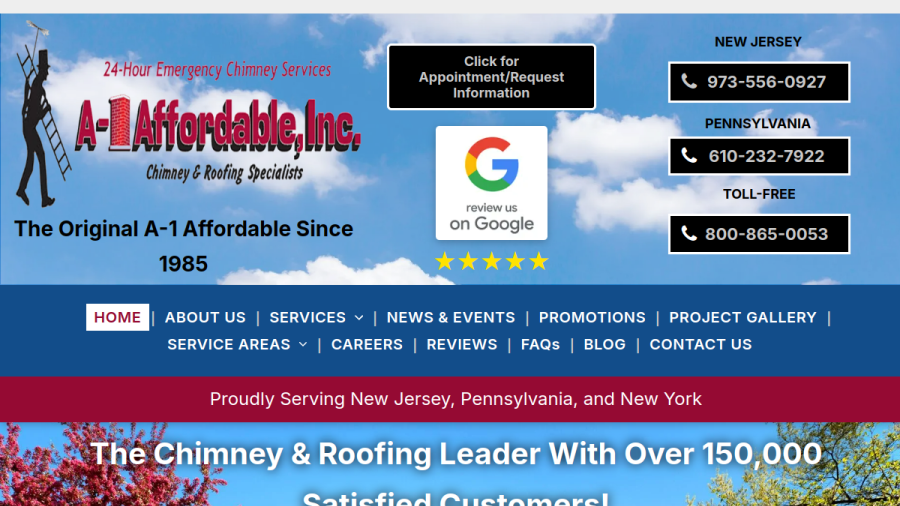 Screenshot of the A-1 Affordable Construction Inc. website