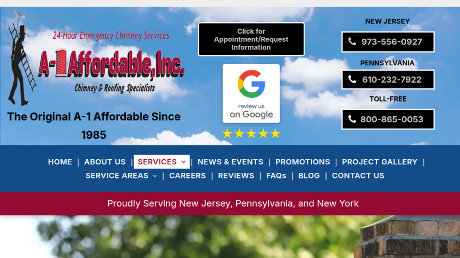 Screenshot of the A-1 Affordable Construction Inc. website