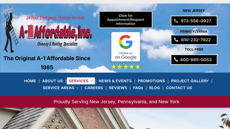 Screenshot of the A-1 Affordable Construction Inc. website
