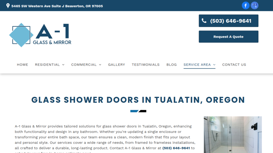 A 1 Glass & Mirror website