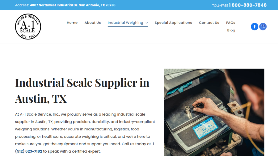 Screenshot of the A1 Scale Services Inc website