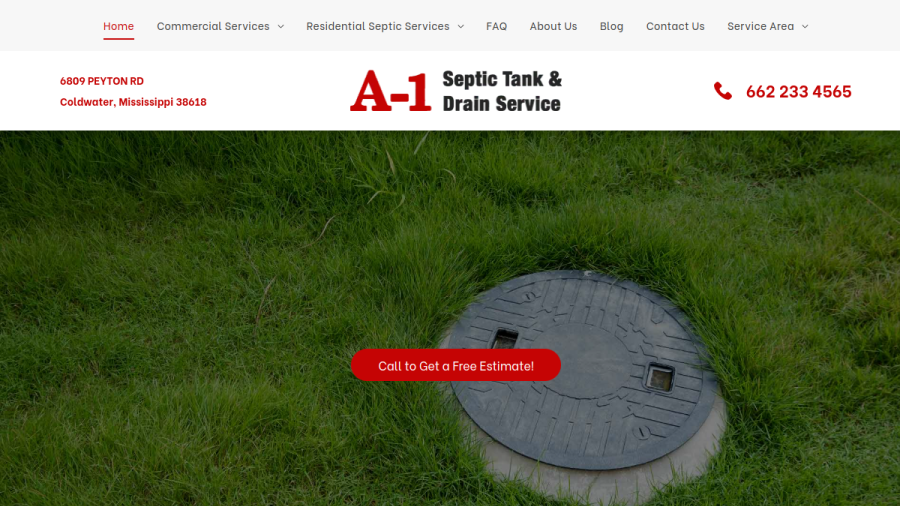 Screenshot of the A-1 Septic Tank & Drain Service website