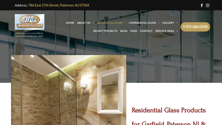 Screenshot of the AAA METAL AND GLASS website