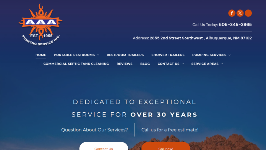 Website screenshot of AAA Pumping Service