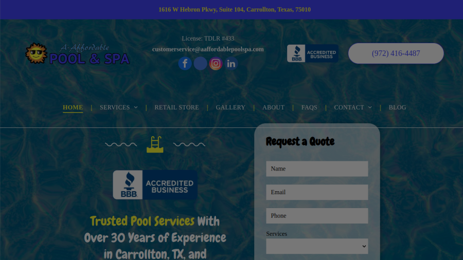 A-Affordable Pool & Spa Service website