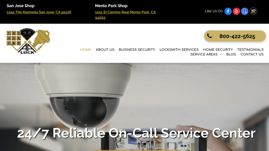 Screenshot of the A-A Lock & Alarm Inc website