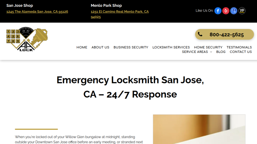 Website screenshot of AA Lock And Alarm