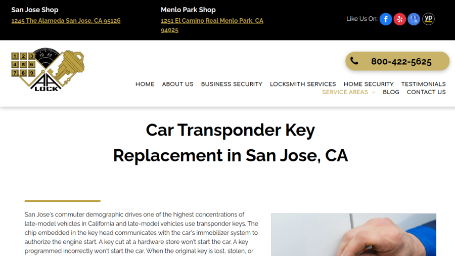 AA Lock And Alarm website