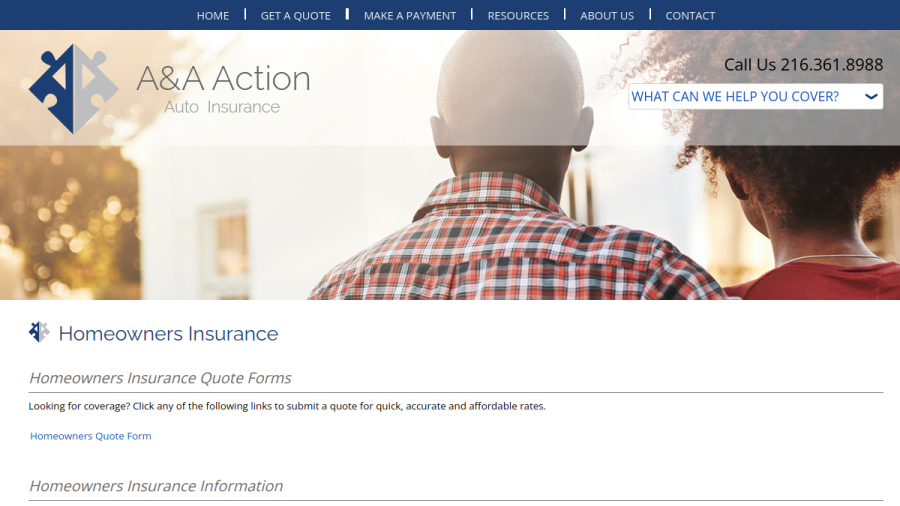 A&A Action Auto Insurance website