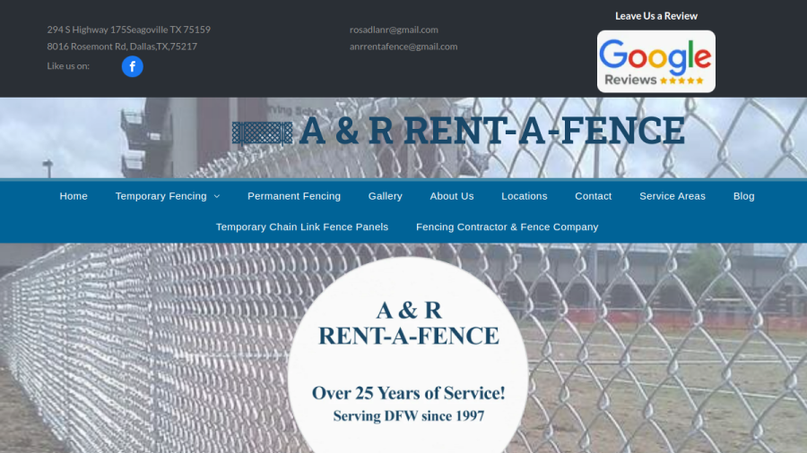 Screenshot of the A & R Rent-A-Fence website