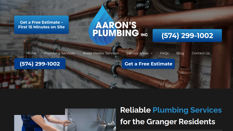 Screenshot of the Aaron's Plumbing Inc website
