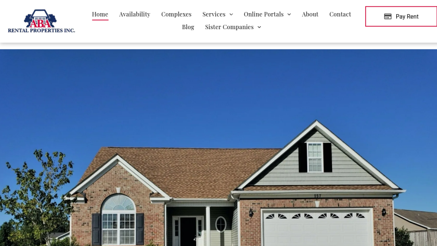 Screenshot of the ABA Rental Properties Inc website