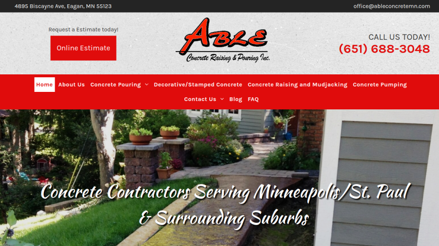 Screenshot of the Able Concrete Raising & Pouring Inc. website