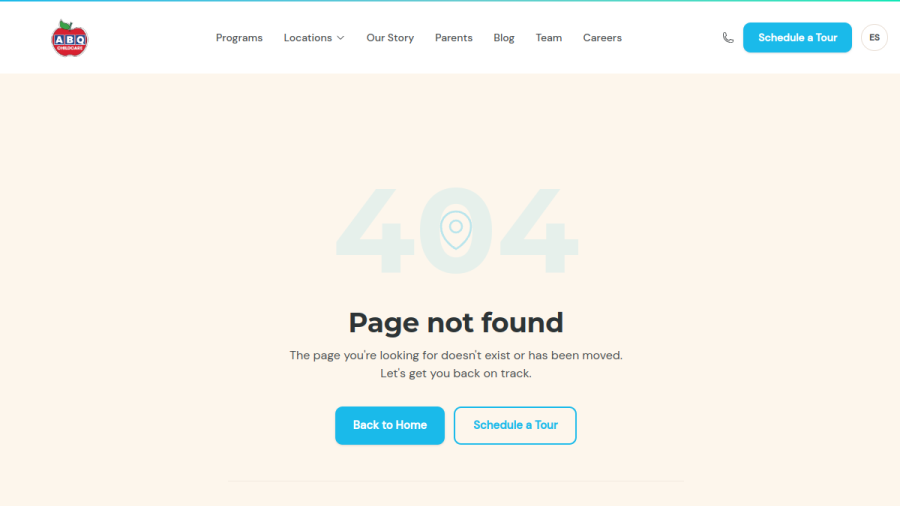 Website screenshot of ABQ Childcare