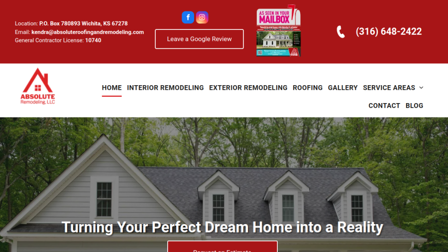 Screenshot of Absolute Remodeling, LLC website