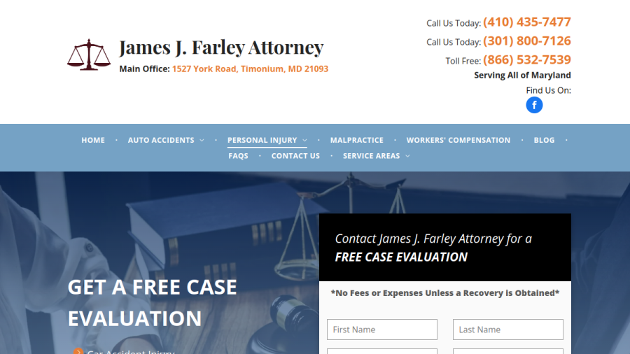 Screenshot of the Farley James J Attorney website