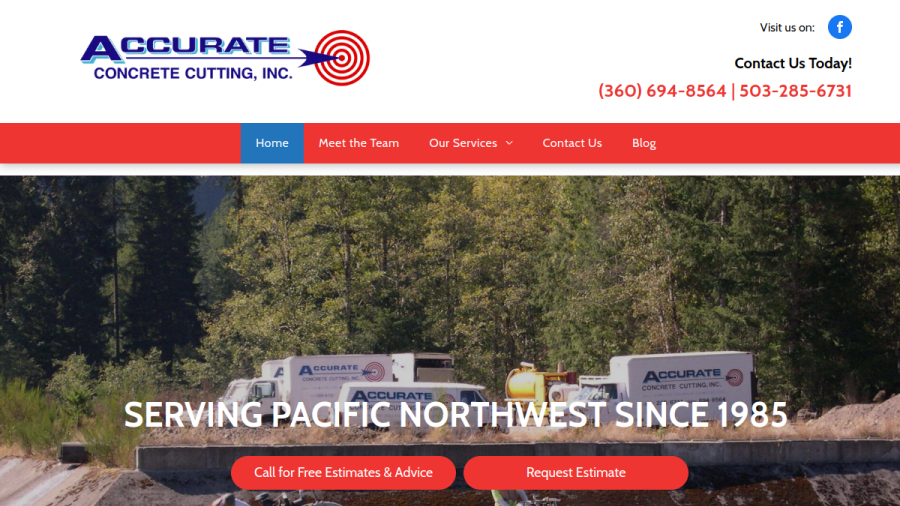 Screenshot of the Accurate Concrete Cutting Inc website