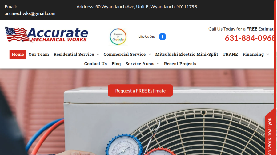 Screenshot of the Accurate Mechanical Works inc website