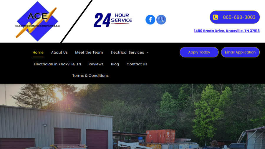 Screenshot of the Ace Electric Service Co., LLC website