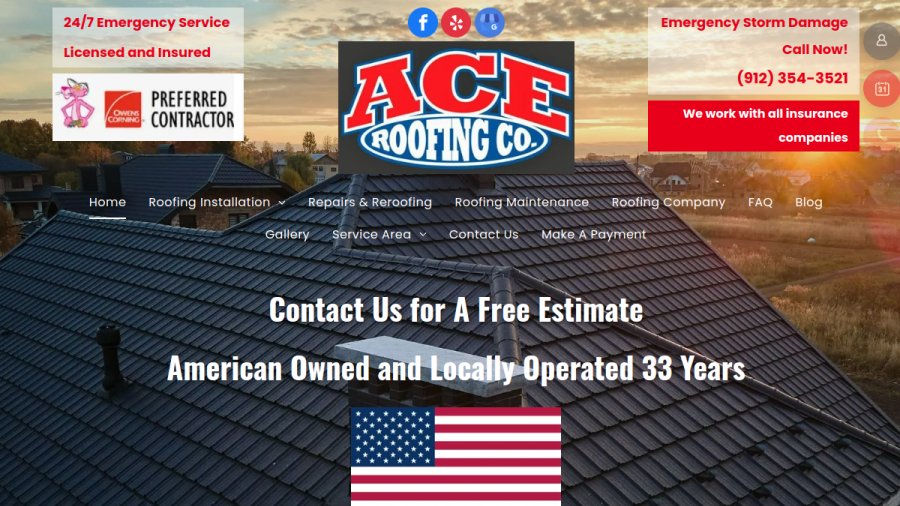 Screenshot of Ace Roofing Inc website