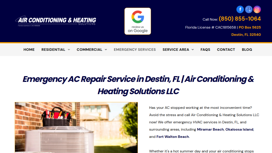 Screenshot of the Air Conditioning & Heating Solutions website