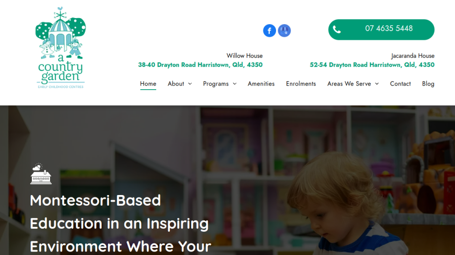 Screenshot of the A Country Garden Early Childhood Centres website