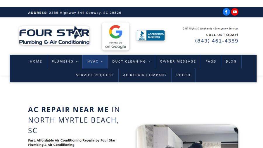 Screenshot of the Four Star Plumbing and Air Conditioning website