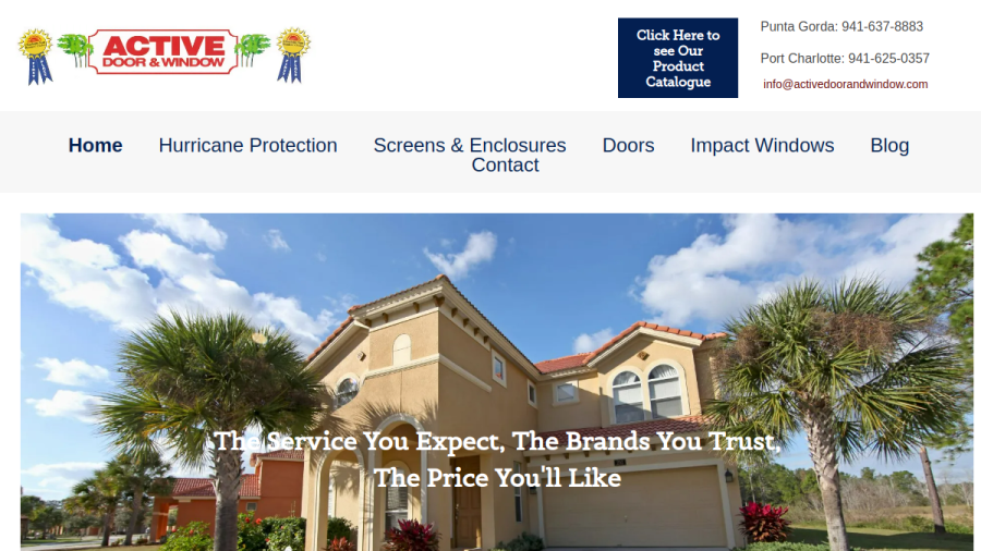 Screenshot of the Active Door and Window website