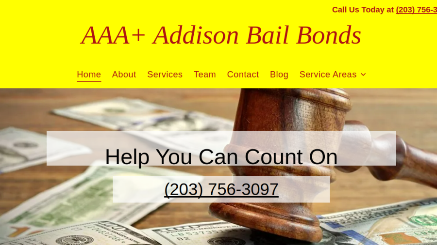 Screenshot of the AAA Addison Bail Bonds website