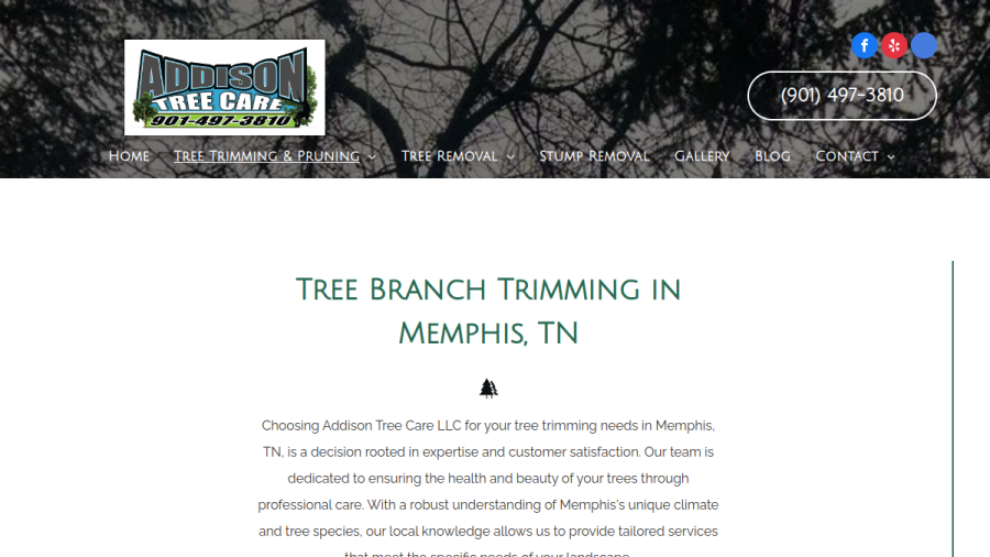 Screenshot of Addison Tree Care LLC website