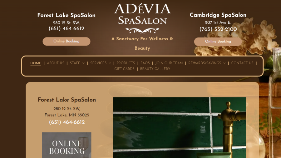 Adevia SpaSalon website screenshot