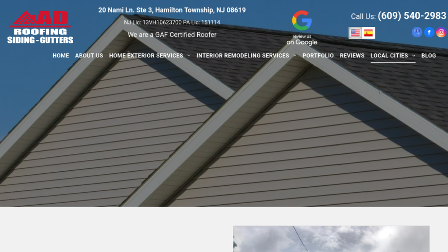 AD Roofing website