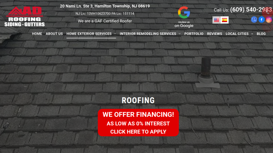 AD Roofing website
