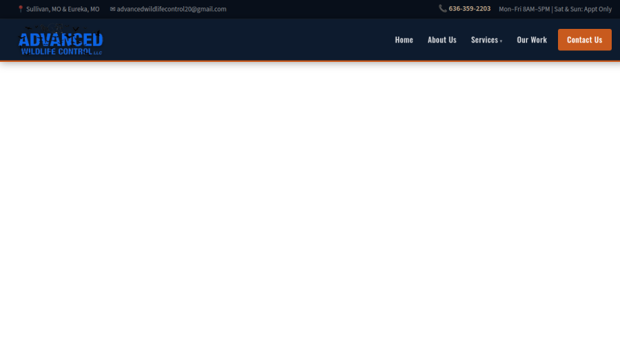 Screenshot of the Advanced Wildlife Control LLC website