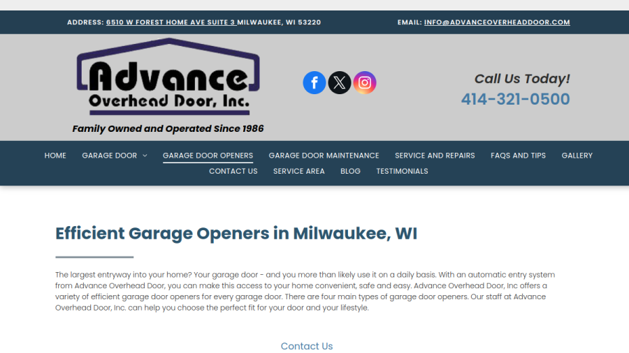 Advance Overhead Door Inc website