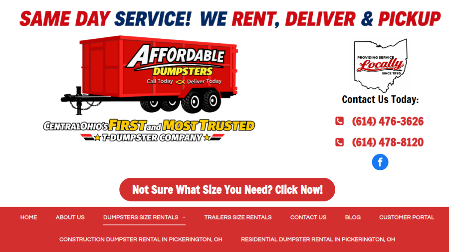 Screenshot of the Affordable Dumpsters website