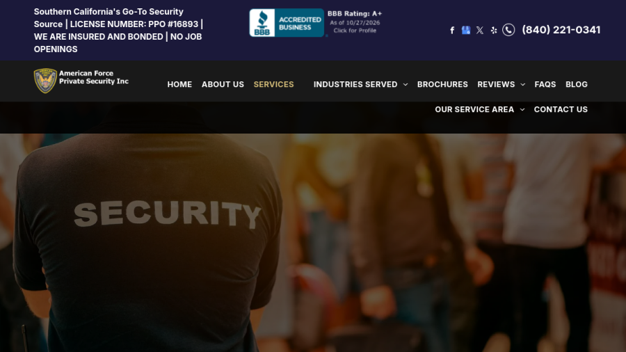 Website screenshot of American Force Private Security Inc.