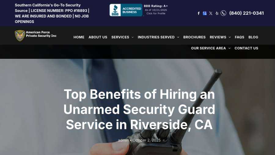 Screenshot of the American Force Private Security Inc. website