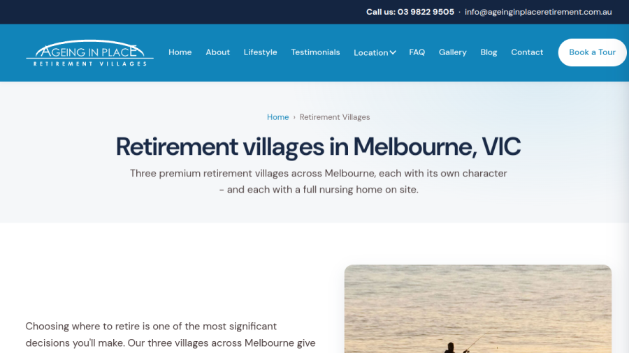Screenshot of the Ageing In Place Retirement Villages website